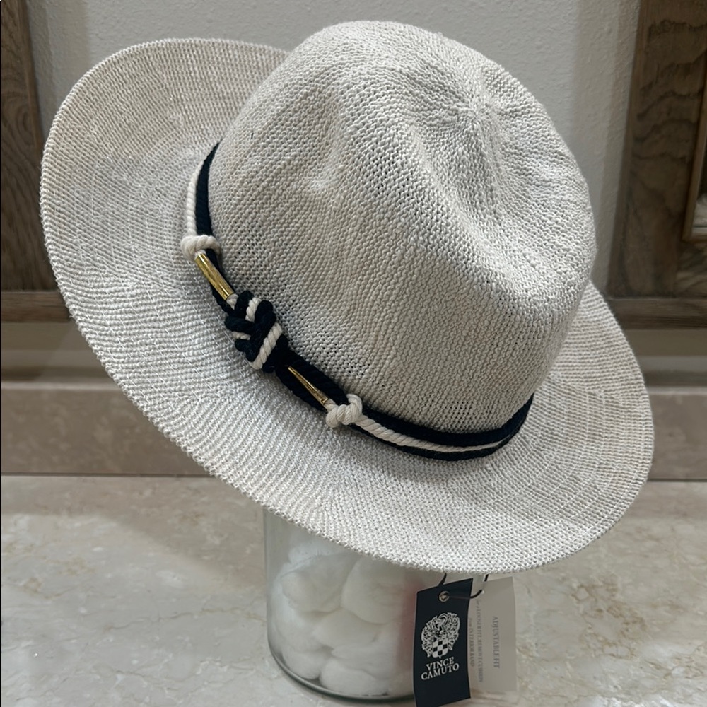 NWT Vince Camuto Hat with Black and White Braided Band